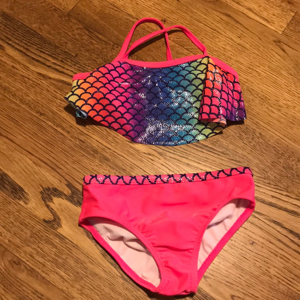 Wonder Nation pink and rainbow mermaid bikini